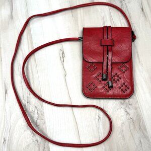 5"x7" Red Faux Leather Crossbody Studded Small Purse Cellphone Wallet Handbag